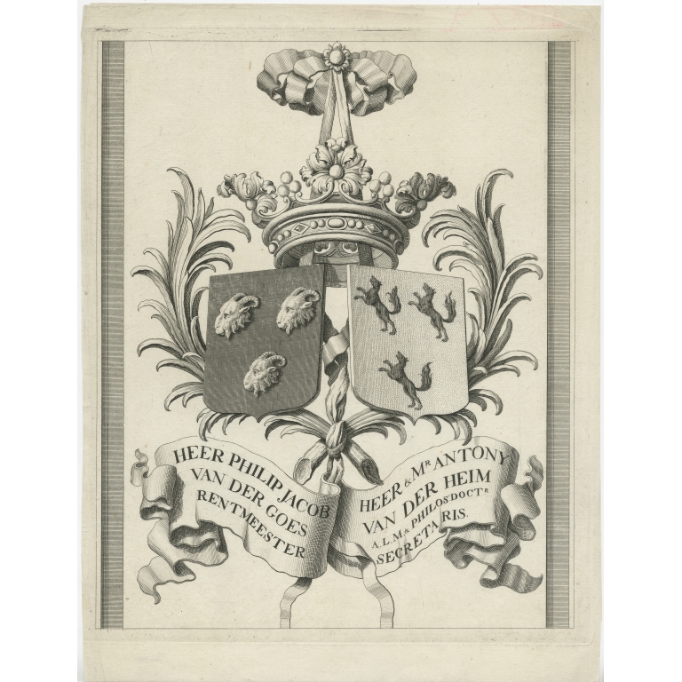 Antique Print with two Coats of Arms by Vaillant (c.1680)