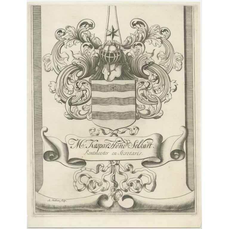 Antique Print with the Coats of Arms of Mr. Caspar Hendrik Selkart by Vaillant (c.1680)
