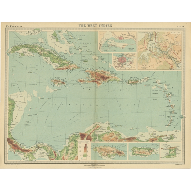 Antique Map of the West Indies (1922)