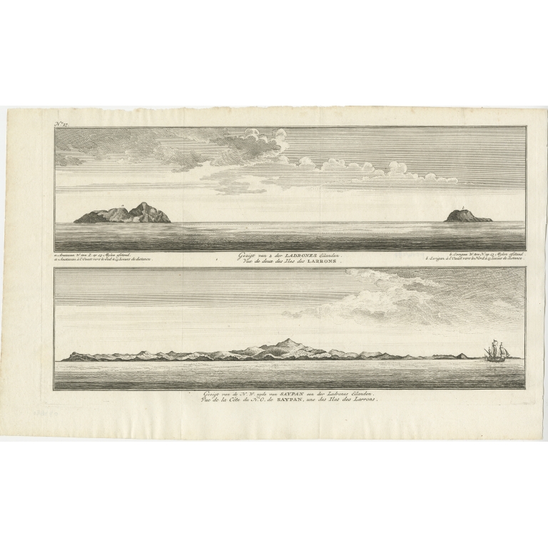 Pl.27 Antique Print of the Ladrones Islands by Anson (1765)