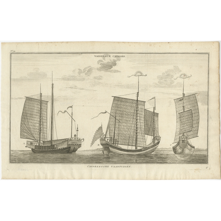 Pl.34 Antique Print of Chinese Vessels by Anson (1765)