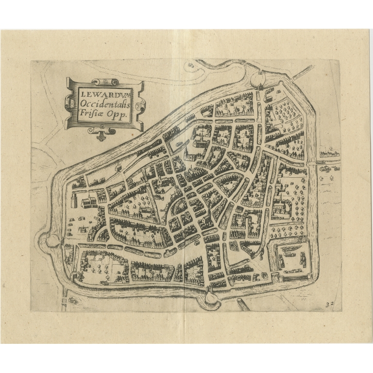 Antique Map of the City of Leeuwarden by Guicciardini (1613)