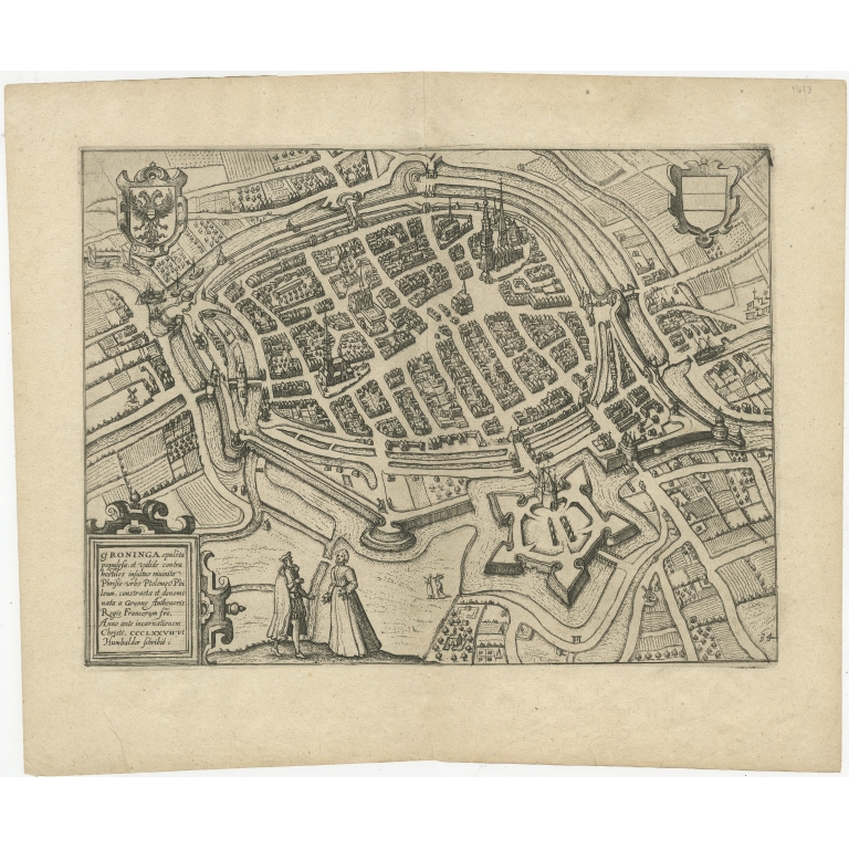 Antique Map of the City of Groningen by Guicciardini (1613)