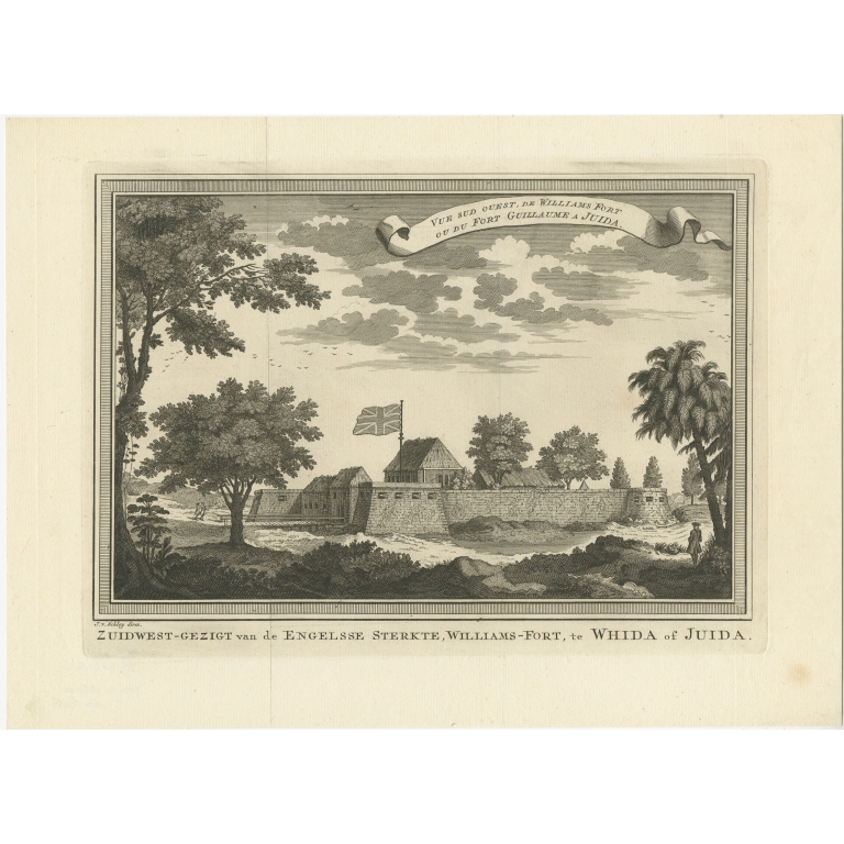 Antique Print of Fortresses in Ouidah by Van der Schley (1748)