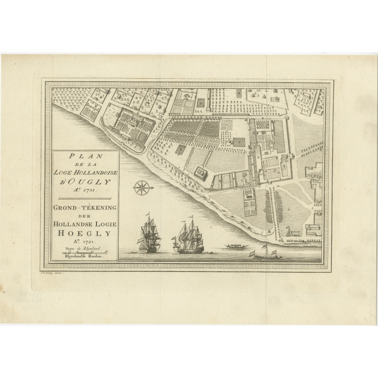 Antique Plan of the Dutch Settlement at Chinsura-Hooghly by Schley (1746)