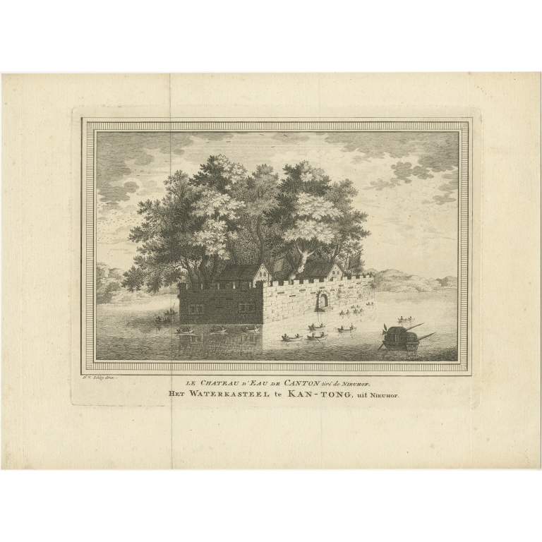 Antique Print of the Water Castle of Canton by Van Schley (1746)