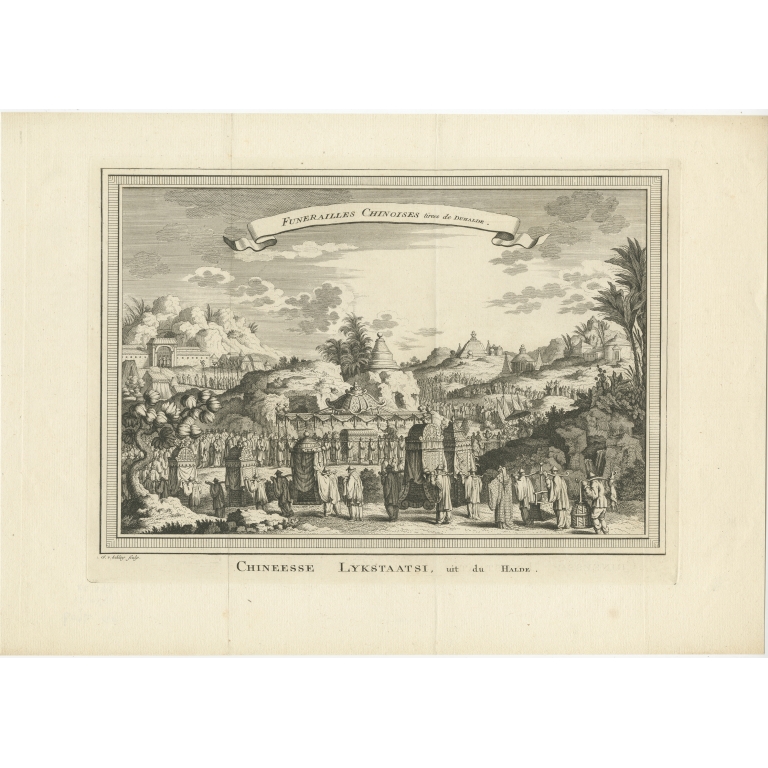 Antique Print of a Chinese Funeral by Van Schley (1746)
