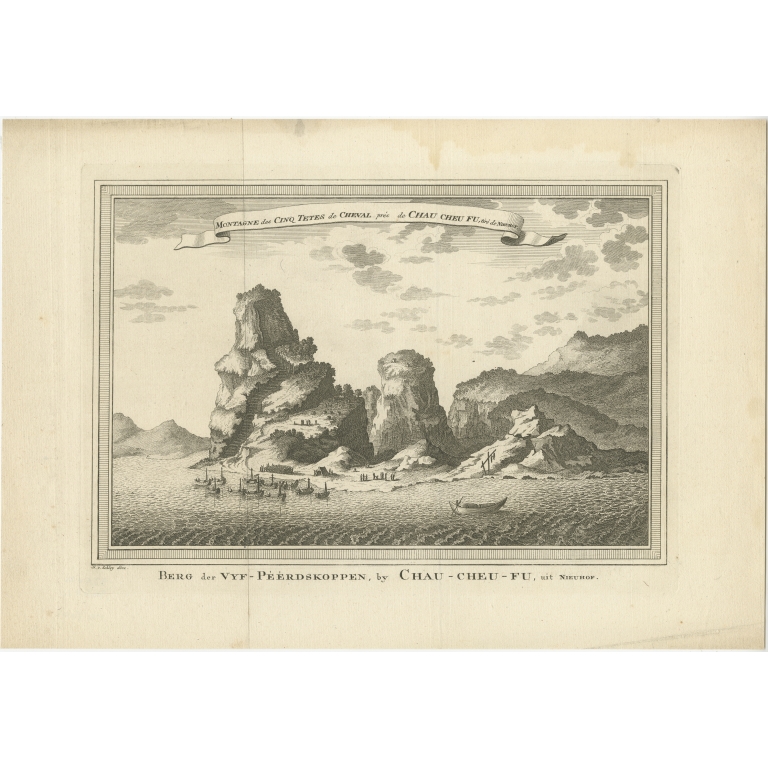 Antique print of the Five Mountain Horse Heads by Van Schley (1746)