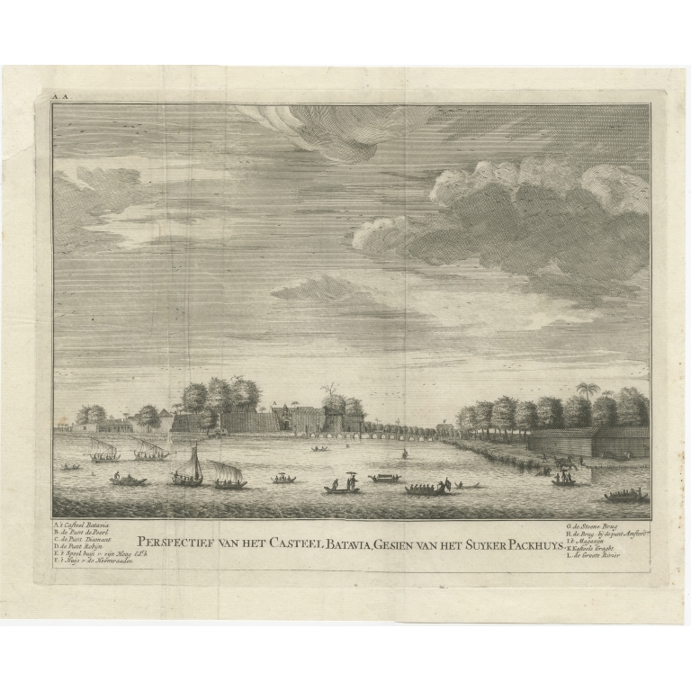 Antique Print of the Castle of Batavia by Valentijn (1726)