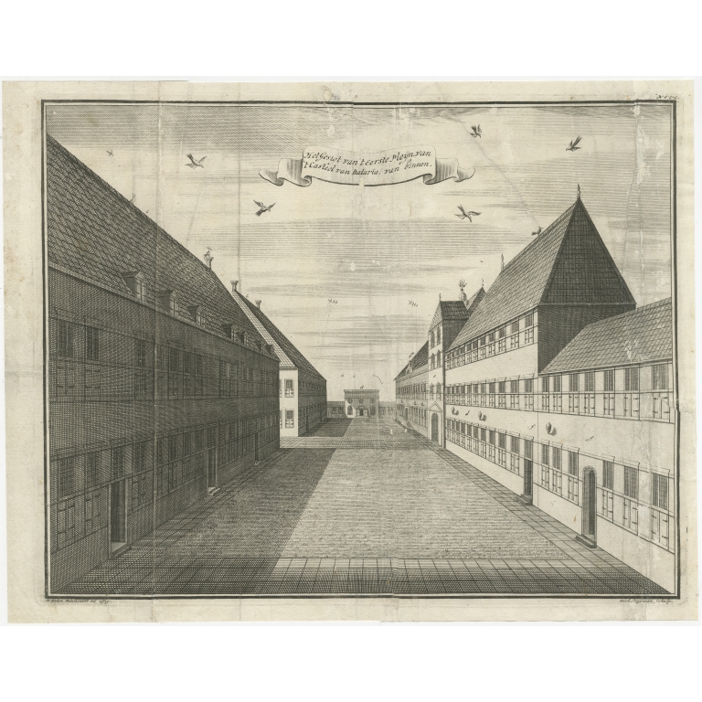 Antique Print of the first Square of Batavia Castle by Valentijn (1726)