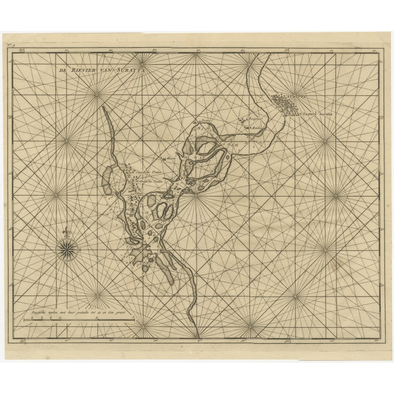 Antique Chart of the Tapti River by Valentijn (1726)