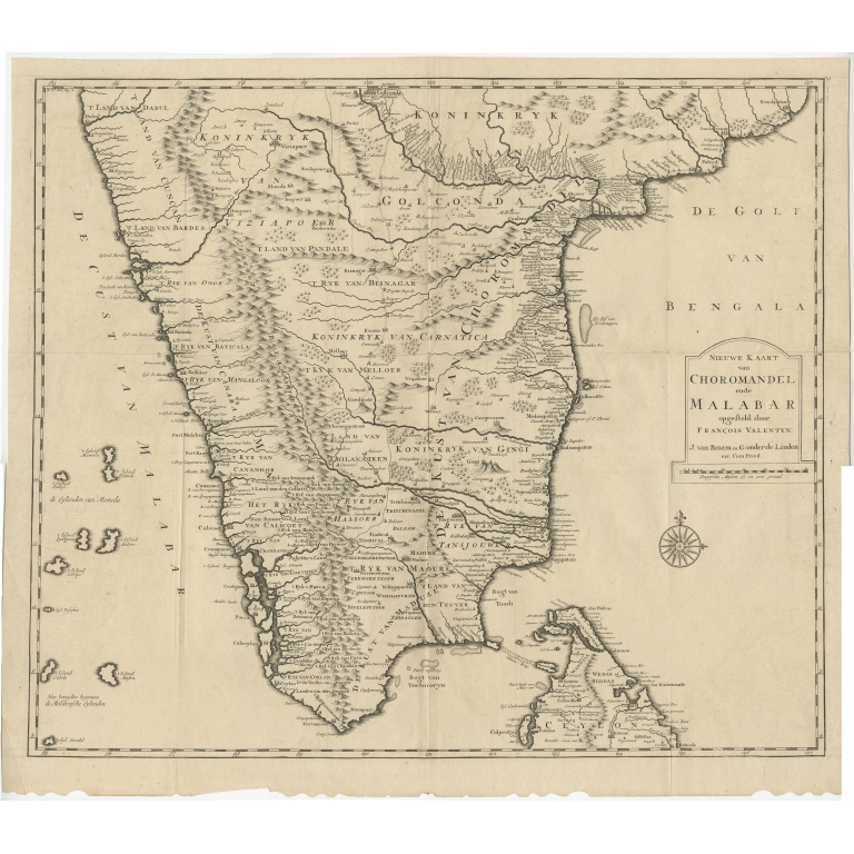 Antique Map of Southern India by Valentijn (1726)