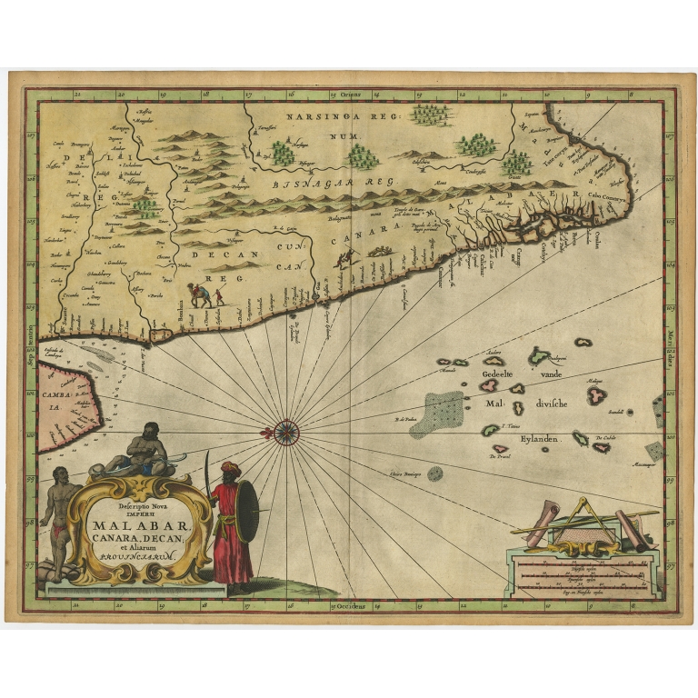 Antique Map of the Malabar Coast by Baldaeus (1744)